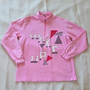 Vintage Mäser Austrian Pink Cotton WAKE UP Zip Cotton Sweater Size A 44 US L 14